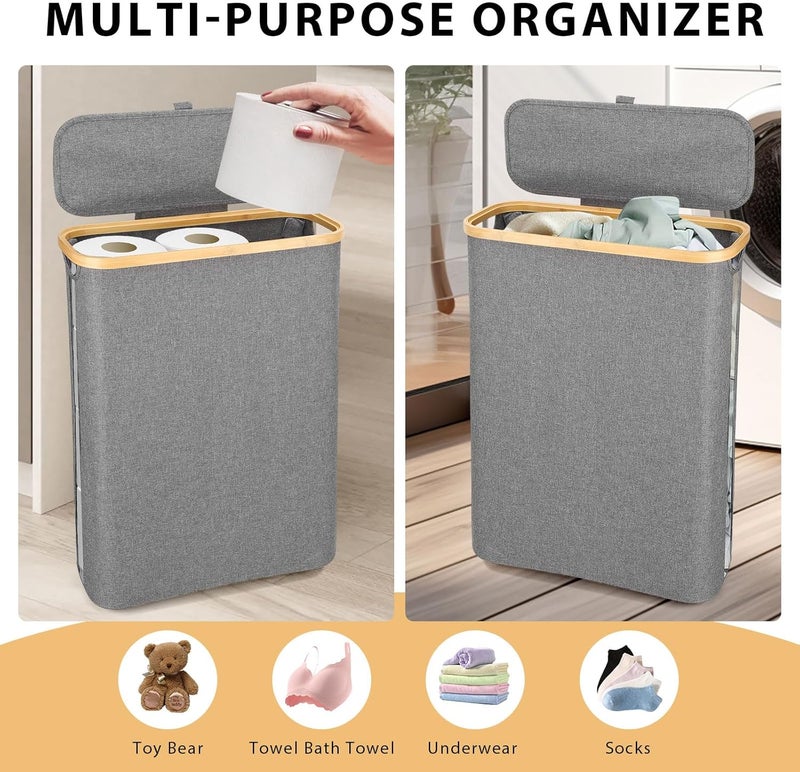 Odonata Large Toilet Paper Storage Basket with Lid, Slim Toilet Paper Organizer, Hold up to 20 Regular Rolls or 15 Mega Rolls. (Grey, 49L) - Image 4